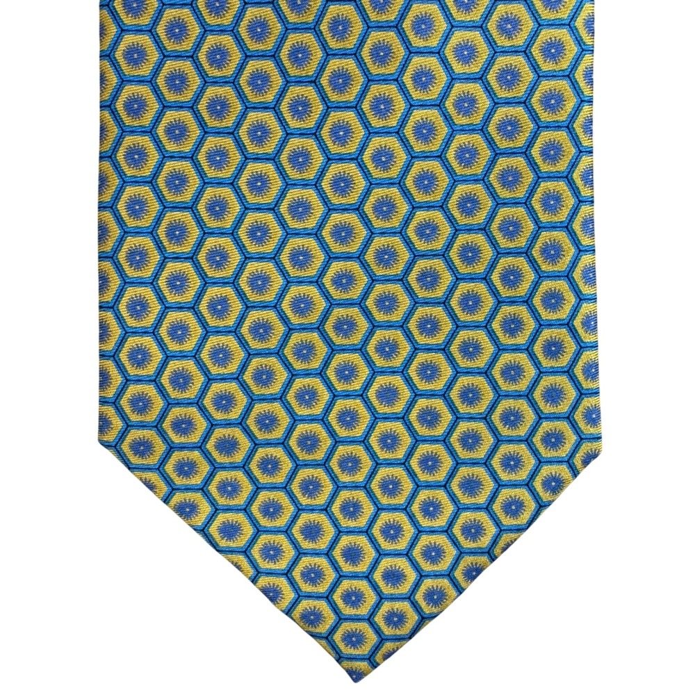 MFA Boston Mens Silk Tie Blue Yellow Geometric Honeycomb Museum Fine Arts Boston
